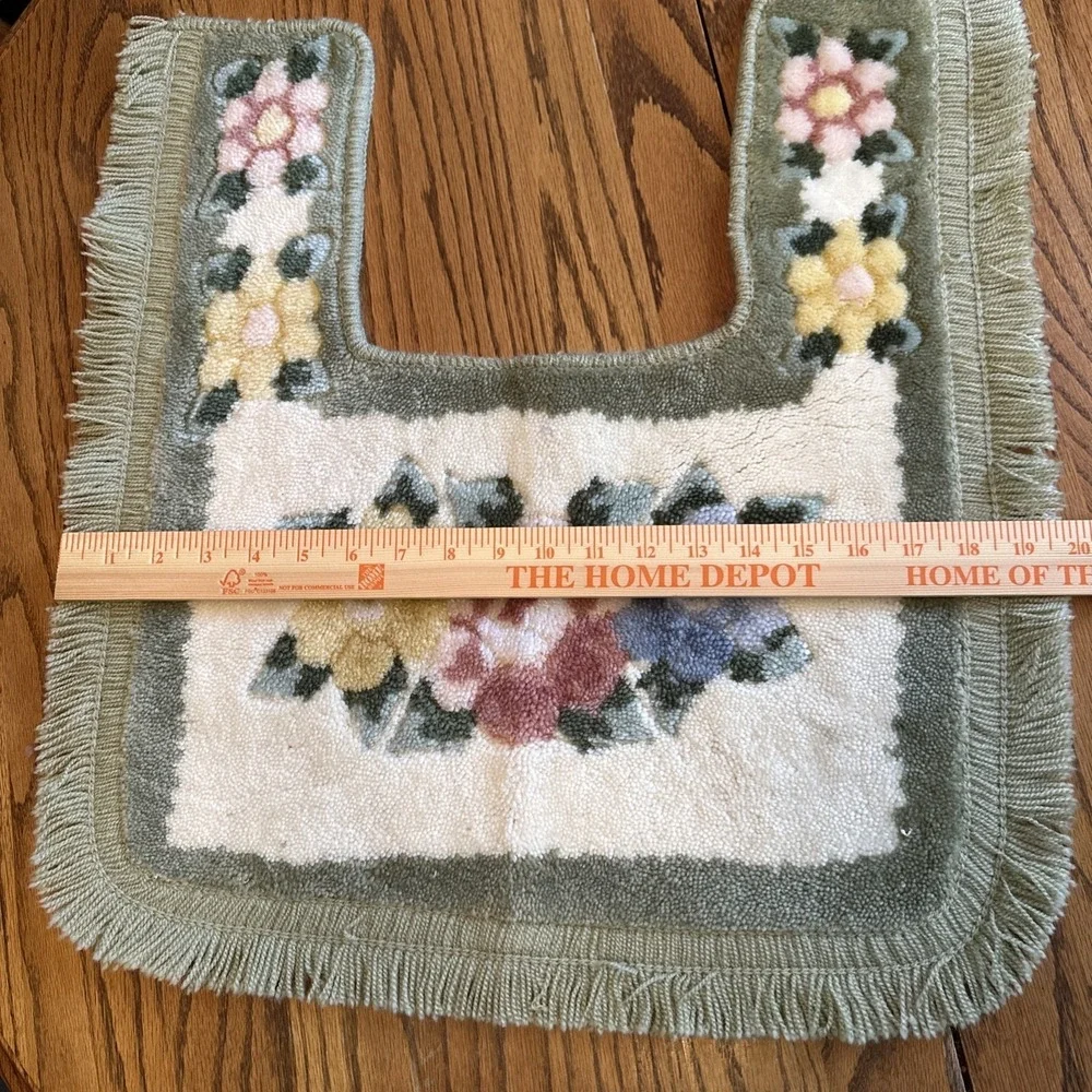 Vintage Sage Green‎ Floral Contour Plush Rug Fringe Bathroom